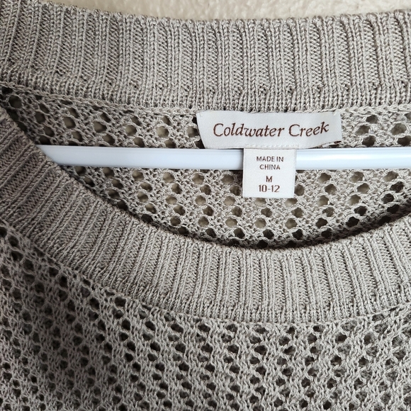 Coldwater Creek Wmns Beige Ramie Blend Crochet Open Knit Crewneck LS Sweater |M| - Picture 2 of 6